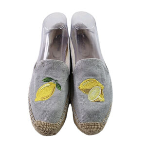 Soludos Woven Platform Slip-On Espadrilles Lemon Blue Women's Size 8.5